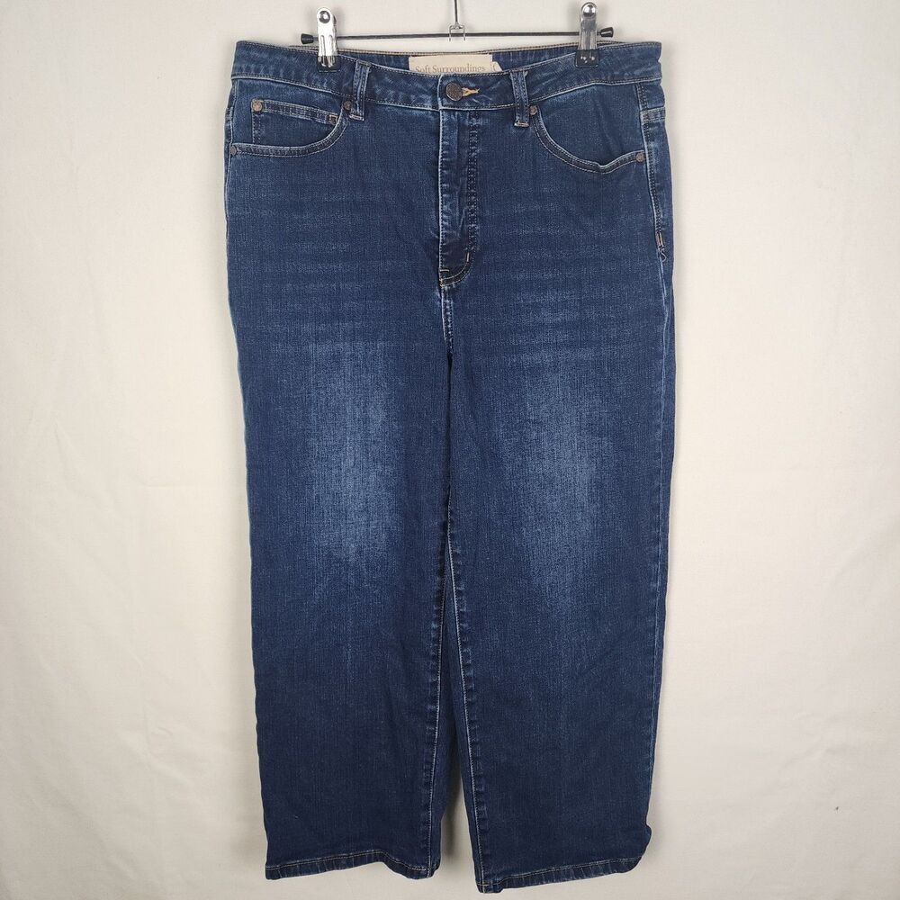 Soft Surroundings Blue Wide Leg Jeans Size 14 Dark Wash Baggy 90s Casual Denim